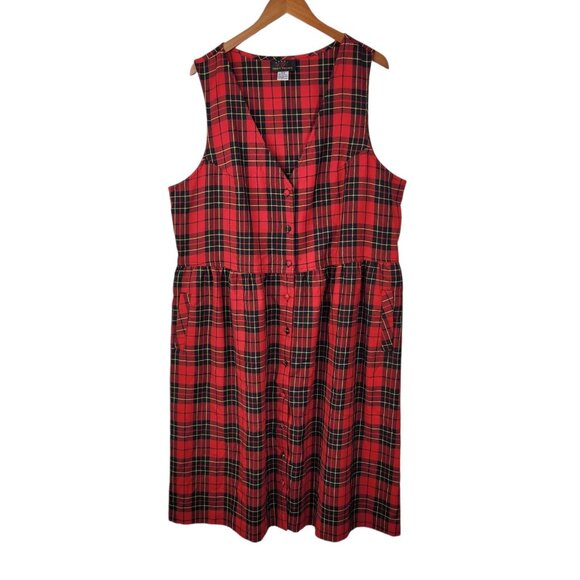Vintage Jumper Dress Plus 18/20W 2X Plaid Academia Midi Overall Red Alt Grunge - Picture 2 of 8